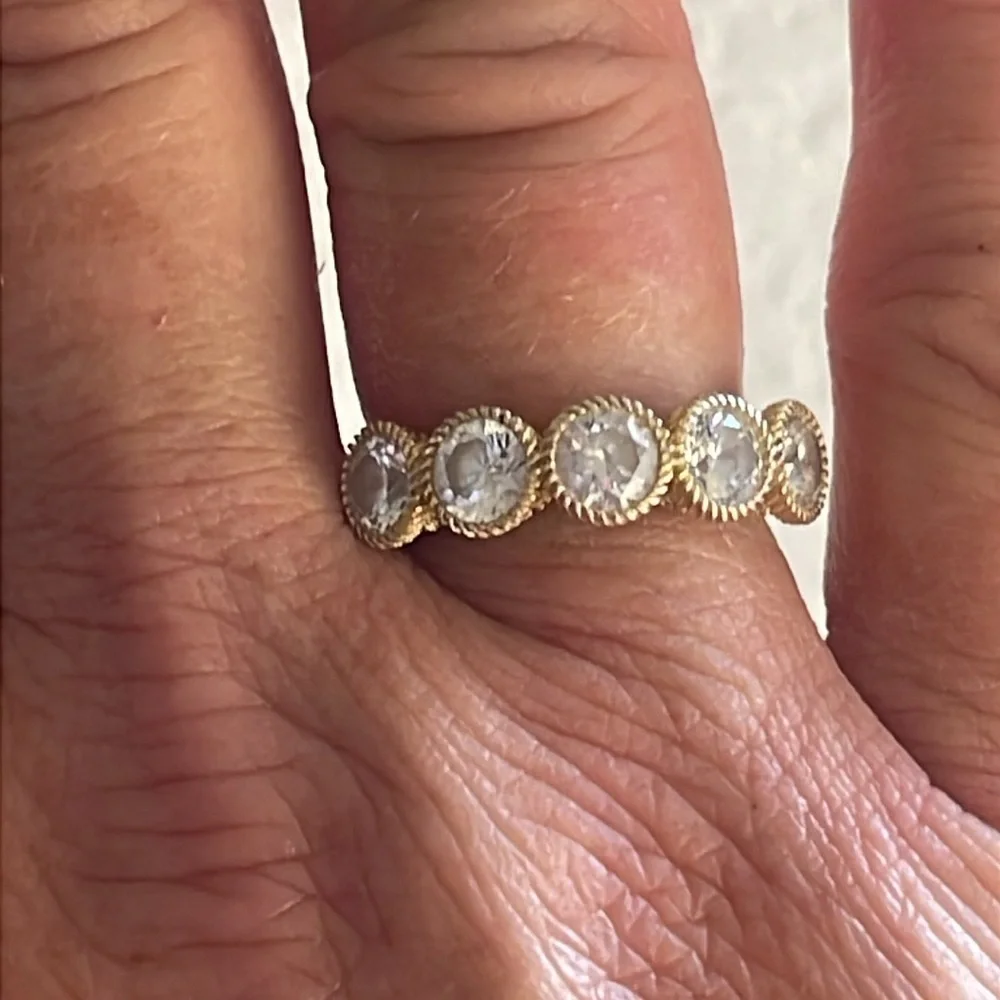 Judith Ripka 14K Gold Clad Diamonique Five Stone Band Ring - Picture 10 of 10